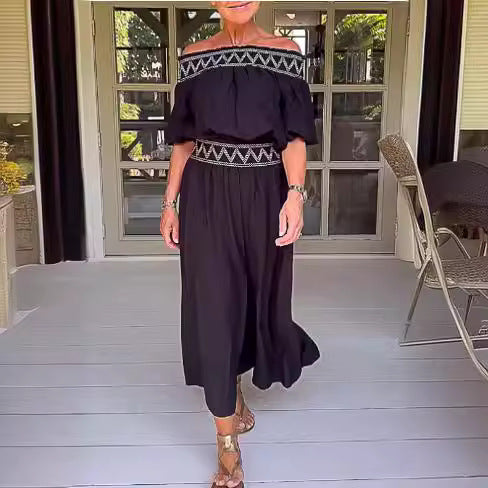 Dame Off-Shoulder Maxi Jumpsuit med Talje Detalje Stilla