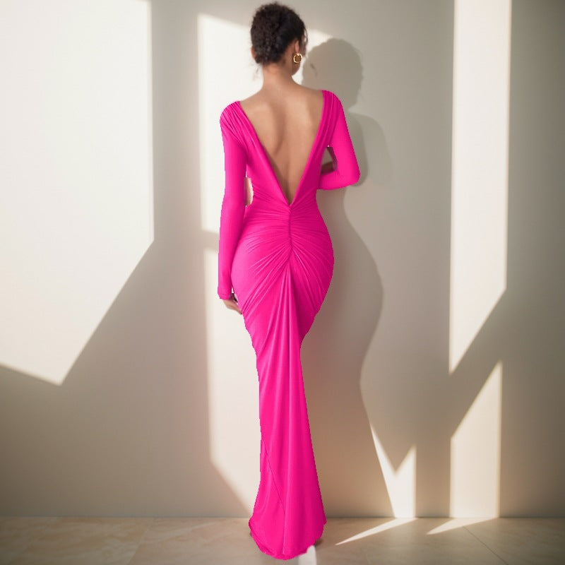 Dame Deep V-udskæring Rynkning Aftenkjole Stilla