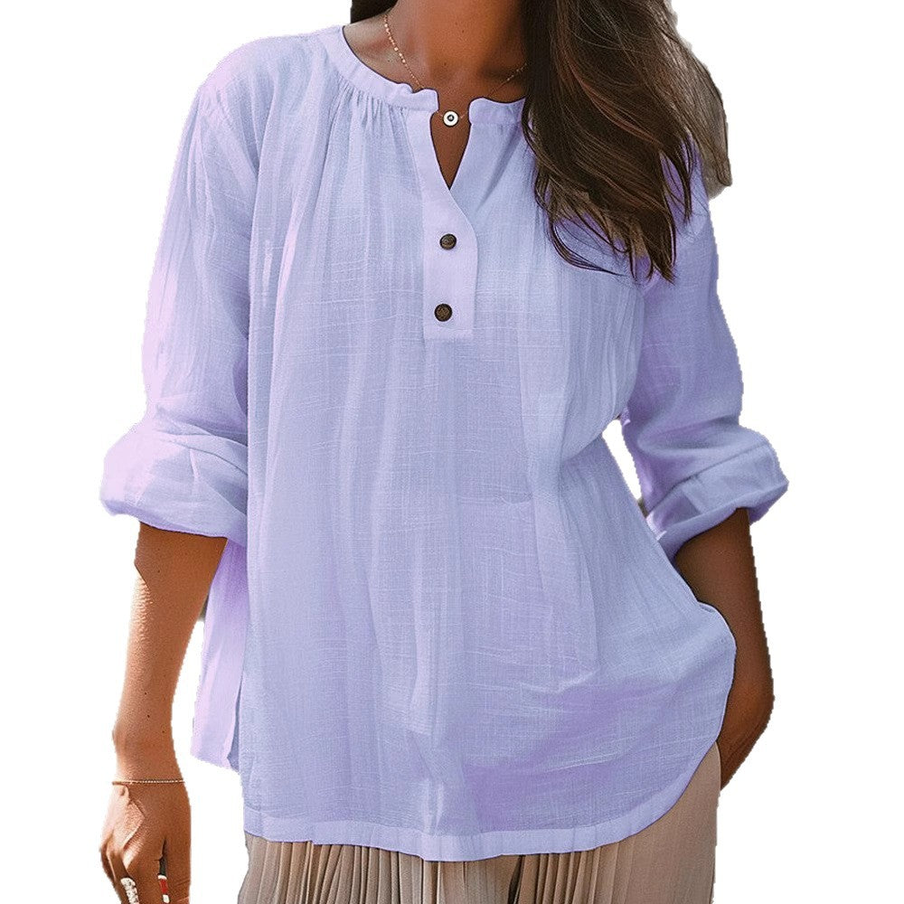 Dame afslappet bluse med knapdetaljer og løs pasform Stilla