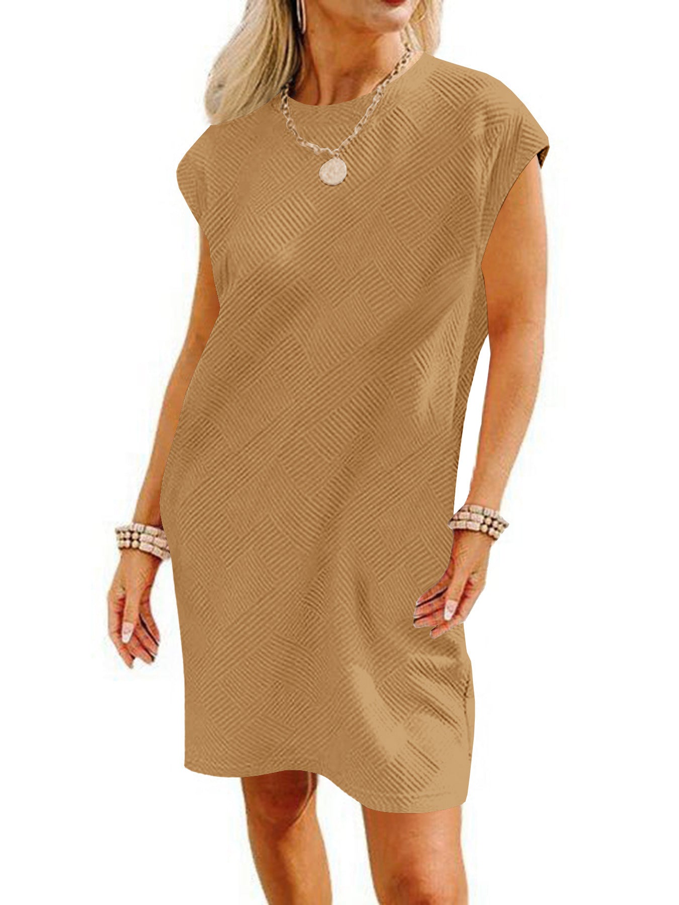 Dame afslappet kort kjole med fashionable struktur mønster og komfortabel pasform Stilla