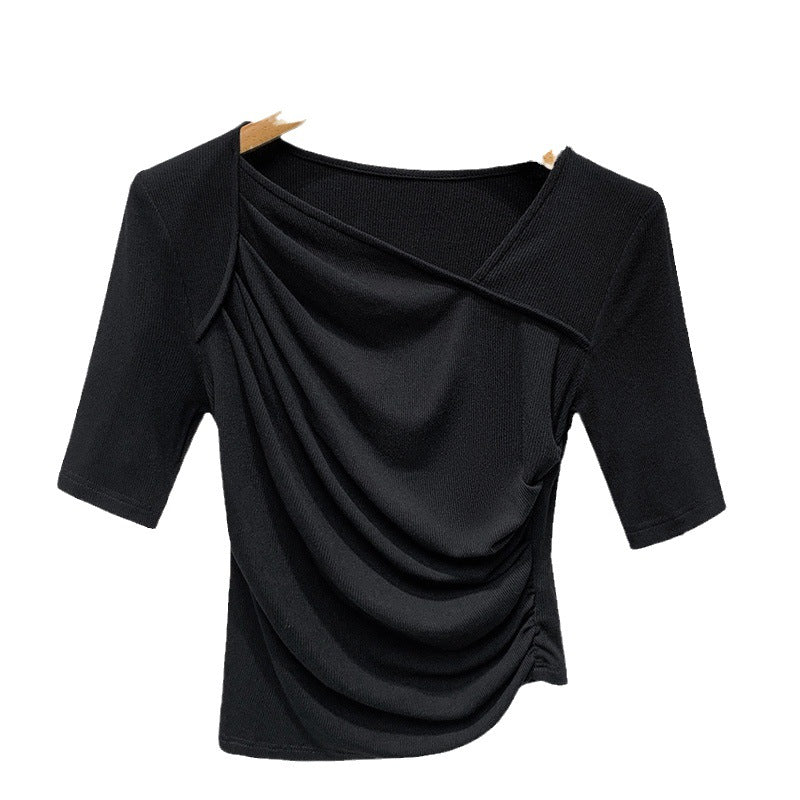 Dame Dekorativ Kortærmet T-shirt med raffineret Draperingsdesign Stilla