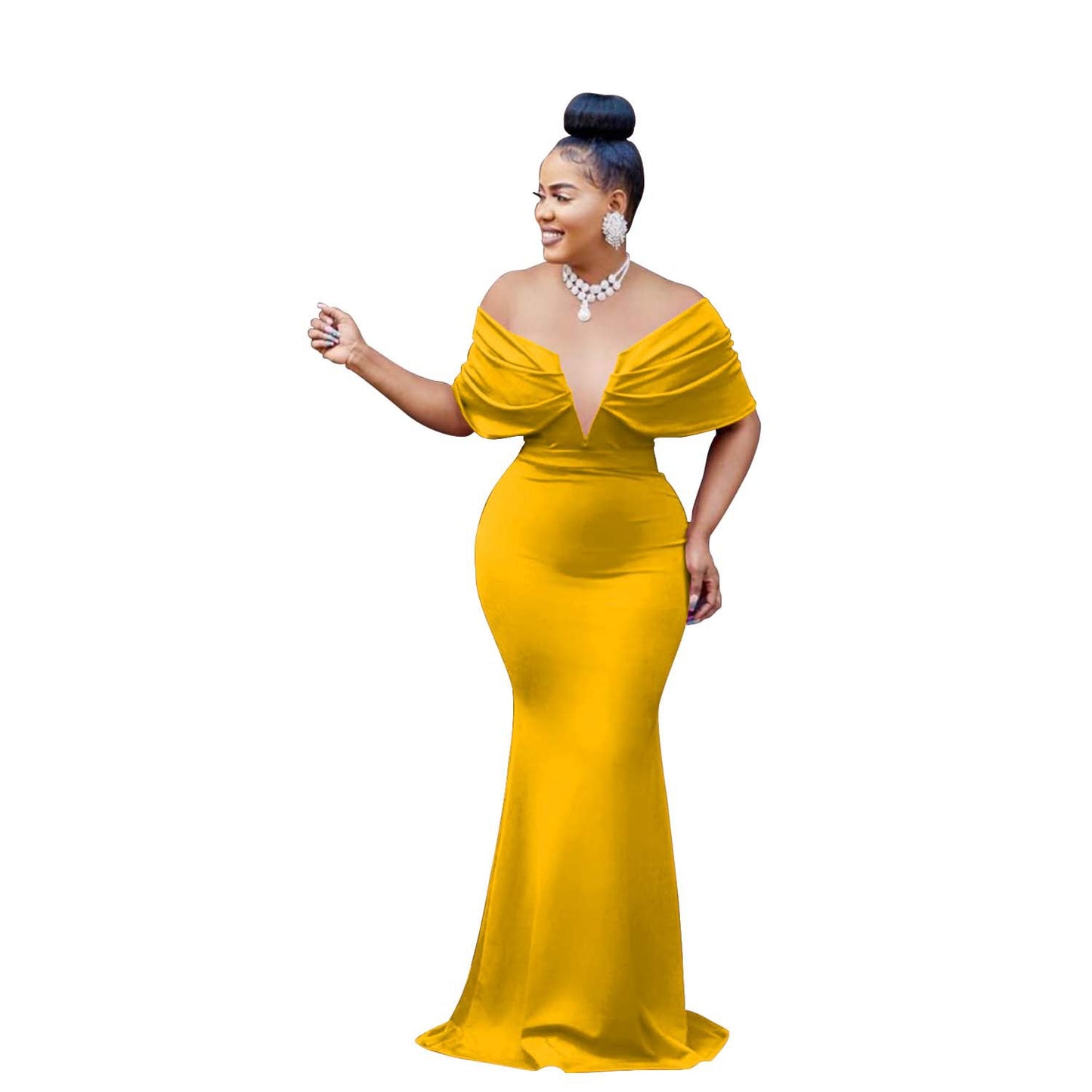 Dame Elegant aften kjole med dyb V-udskæring og skulderløs design Stilla