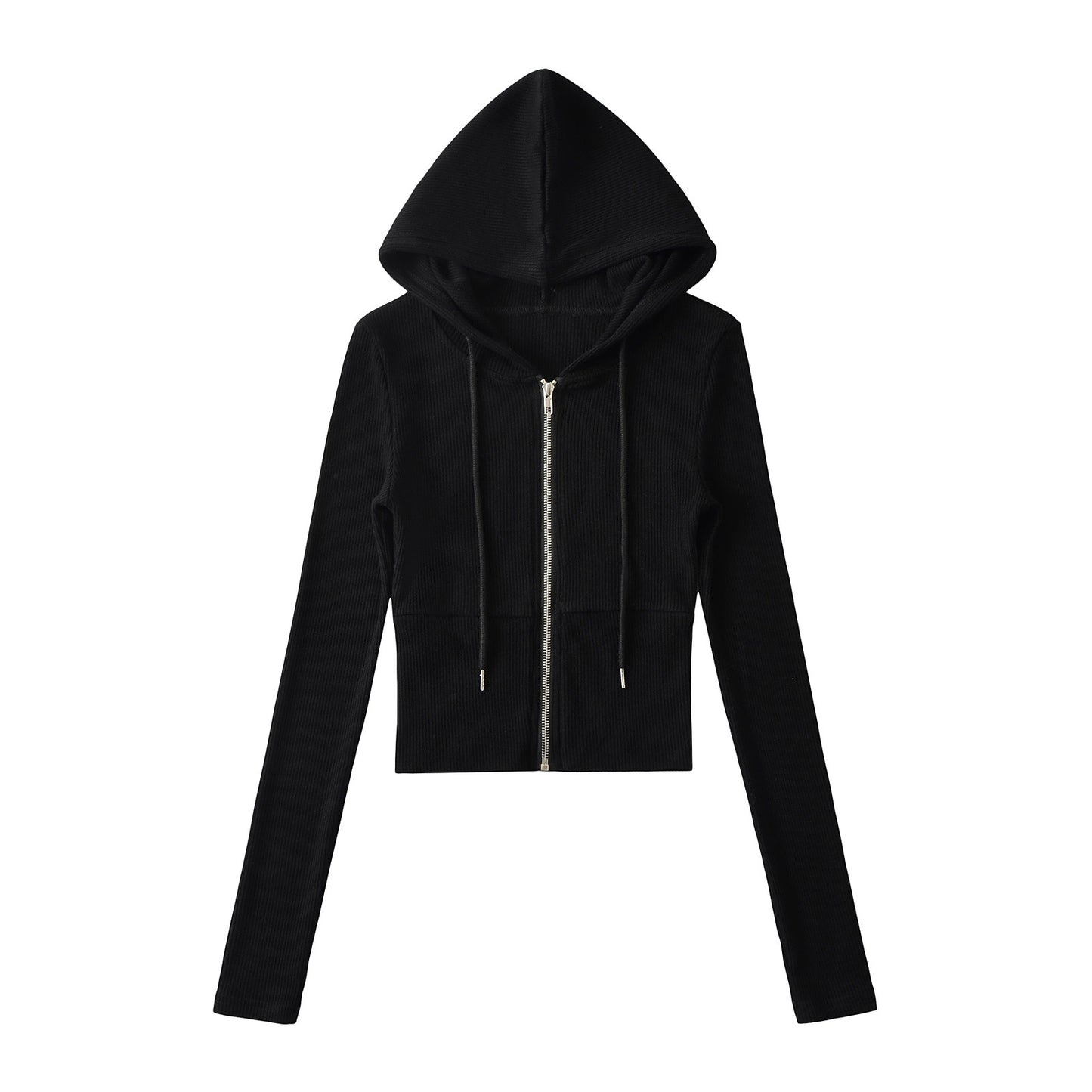 Dame Cropped Hoodie med hætte og lynlås Stilla