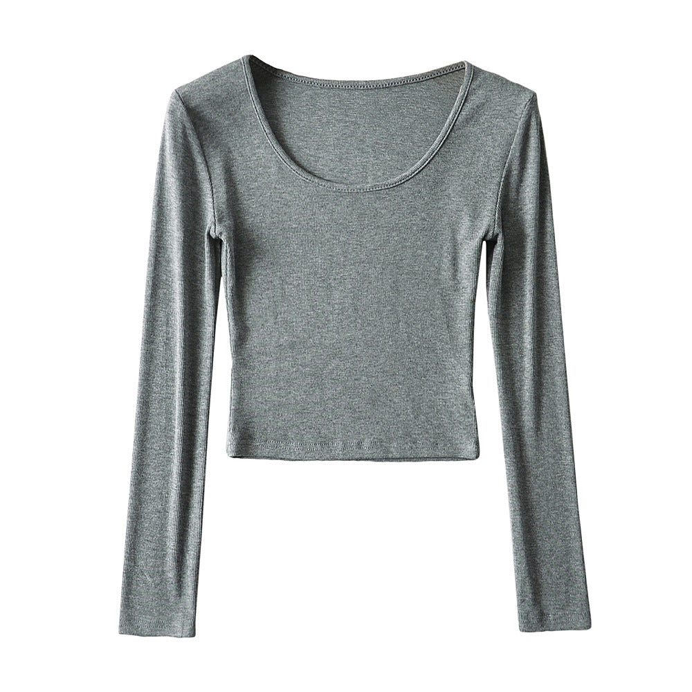 Dame afslappet langærmet cropped shirt med rund udskæring og figursyet snit Stilla