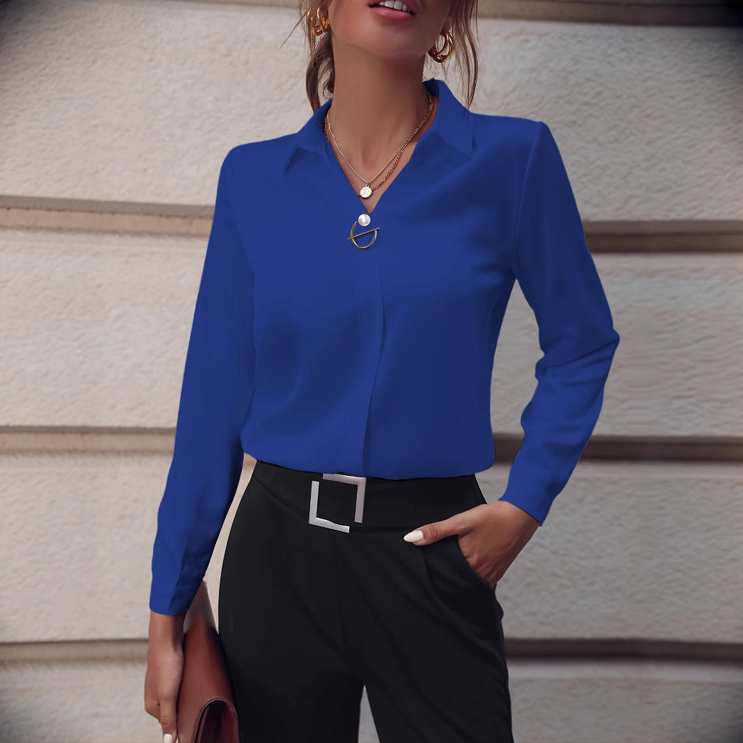 Dame elegant bluse med moderne krave Stilla