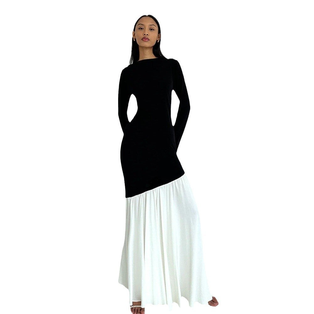 Dame Elegant Langærmet Maxi Kjole med asymmetrisk Snit og bløde Volanger Stilla