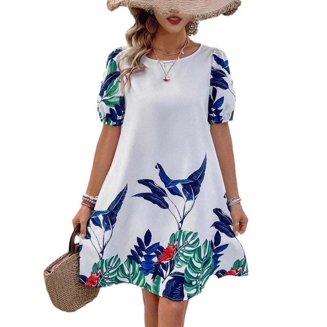 Dame A-linje kjole med tropisk tryk Stilla