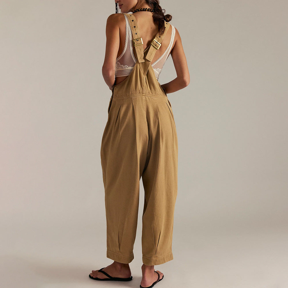 Dame afslappet Denim Overall med dyb V-udskæring og praktiske lommer Stilla