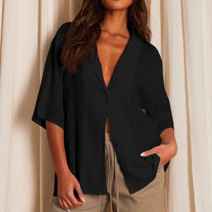 Dame afslappet skjorte med struktureret væv Stilla