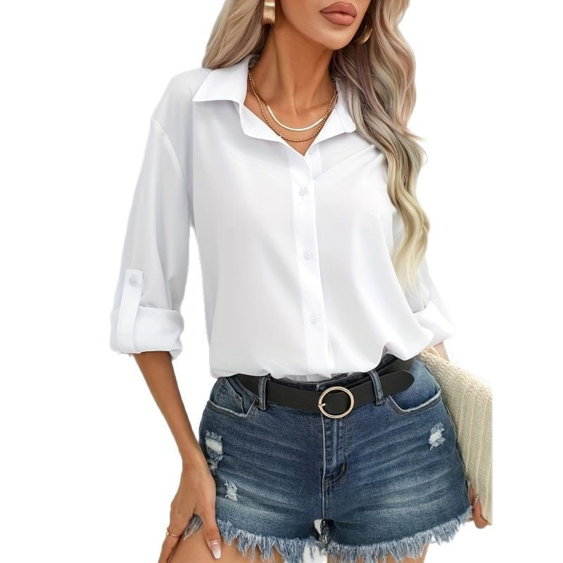 Dame afslappet Langærmet bluse med dropped shoulders og klassisk krave Stilla