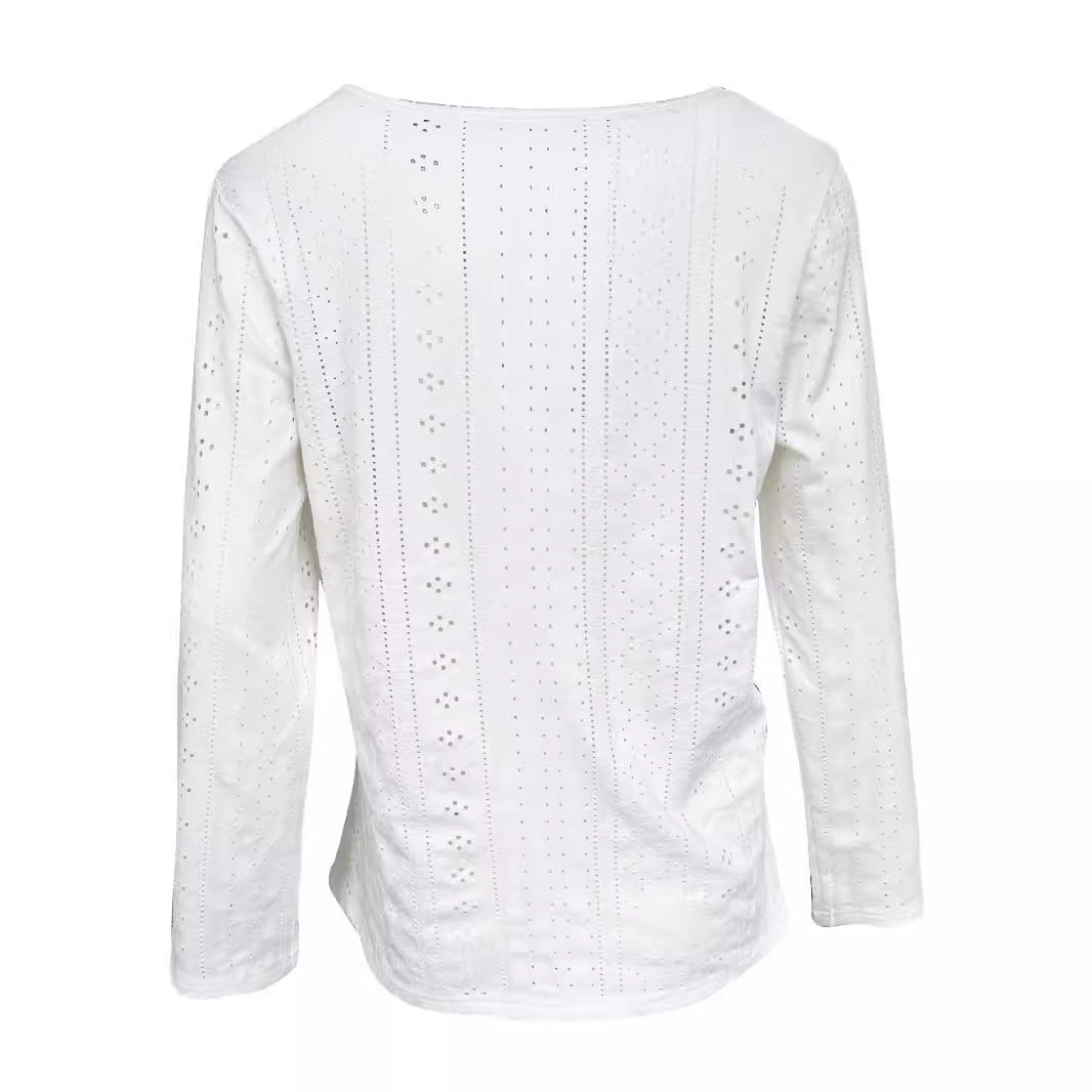 Dame Elegant bluseoverdel med gennemboret struktur og dekorative knapper Stilla