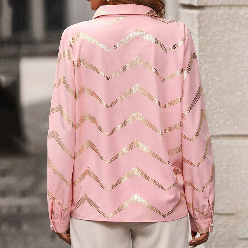 Dame Elegant bluse med særligt metallisk mønster og moderne snit Stilla