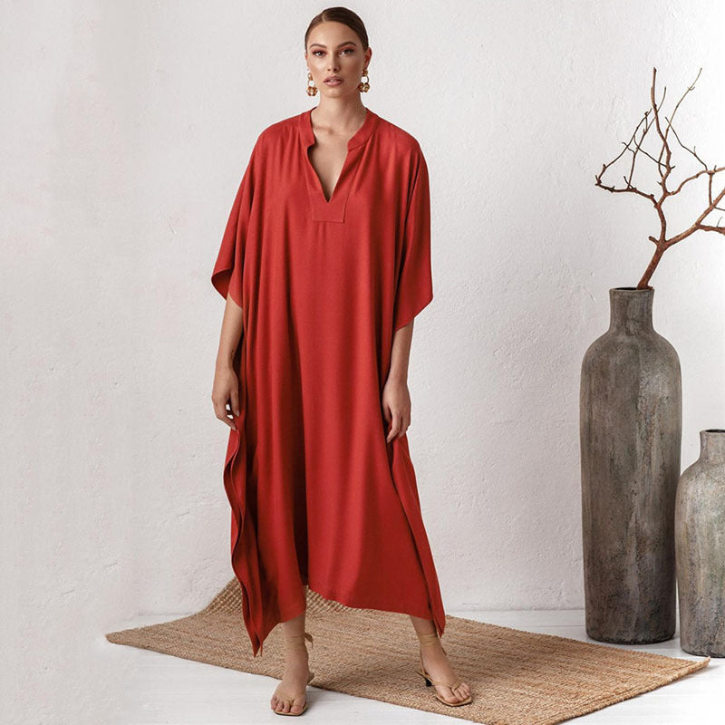 Dame elegant kaftan kjole med dyb V-udskæring og bred skæring Stilla