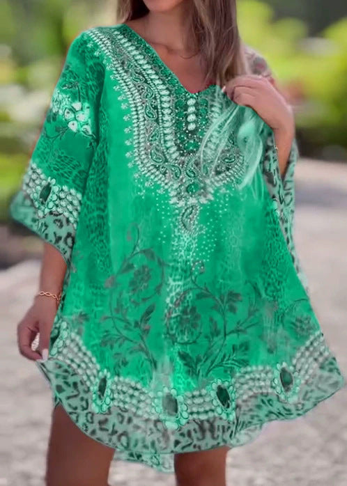 Dame afslappet kaftan kjole med V-udskæring og eksklusive trykmønstre Stilla