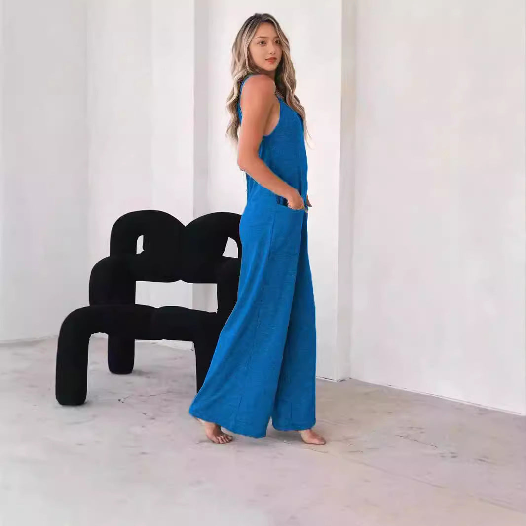 Dame Løs Jumpsuit med bredt skåret ben og praktiske lommer Stilla