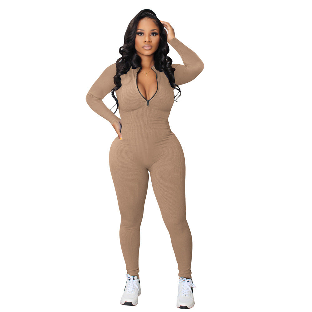 Dame sporty langærmet jumpsuit med lynlås og tætsiddende snit Stilla