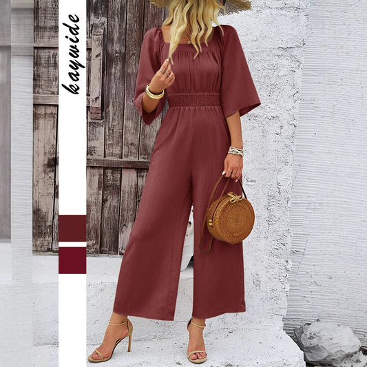 Dame Casual Jumpsuit med Flæse og Bred Ben Stilla