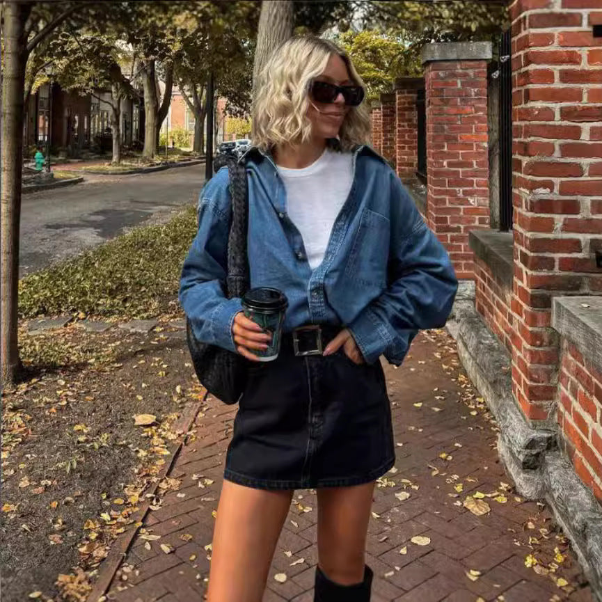 Dame Denim Skjorte i Oversized-Snit Stilla