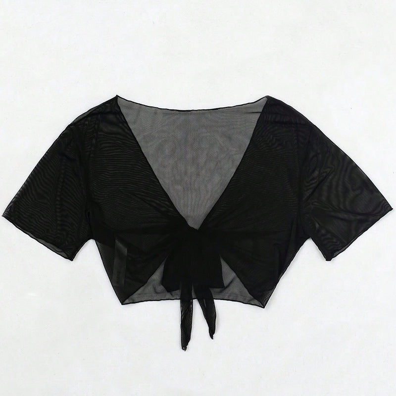 Dame Cropped top med foran bundet snit i gennemsigtigt materiale Stilla