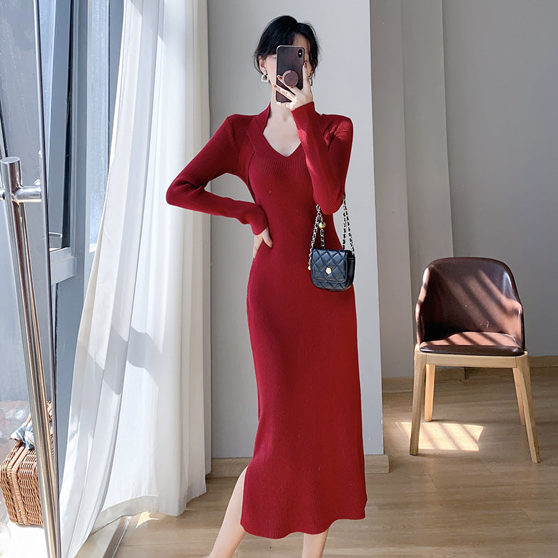 Femme Elegant Langærmet Strikkjole Stilla