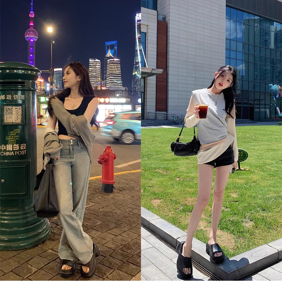 Dame Elegant Åben Bageste Slide Sandaler Stilla