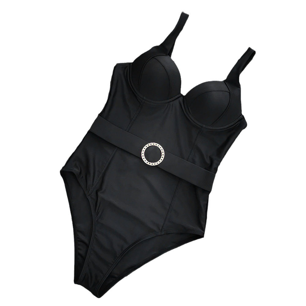 Dame elegant badedragt med push-up BH og dekorativ taljebælte Stilla