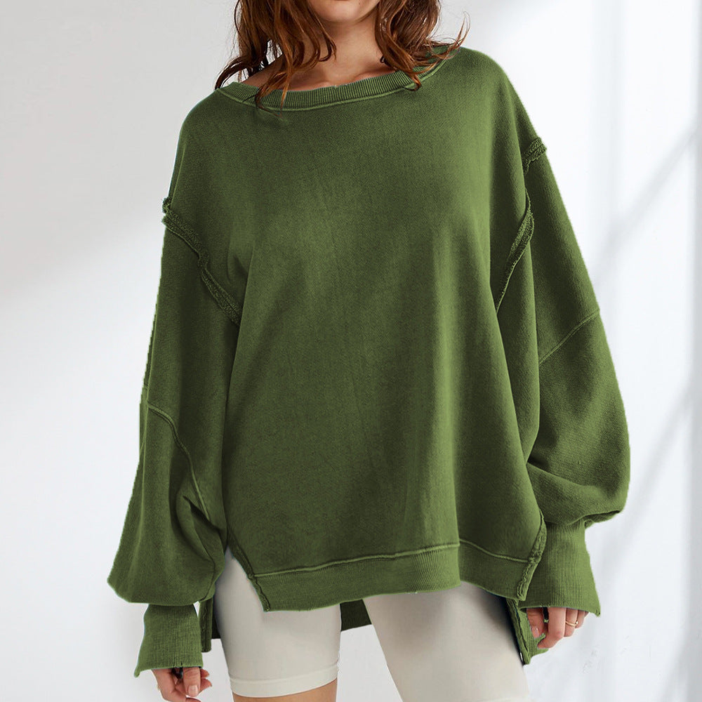 Dame afslappet oversized pullover med innovativt snit og fast stof Stilla