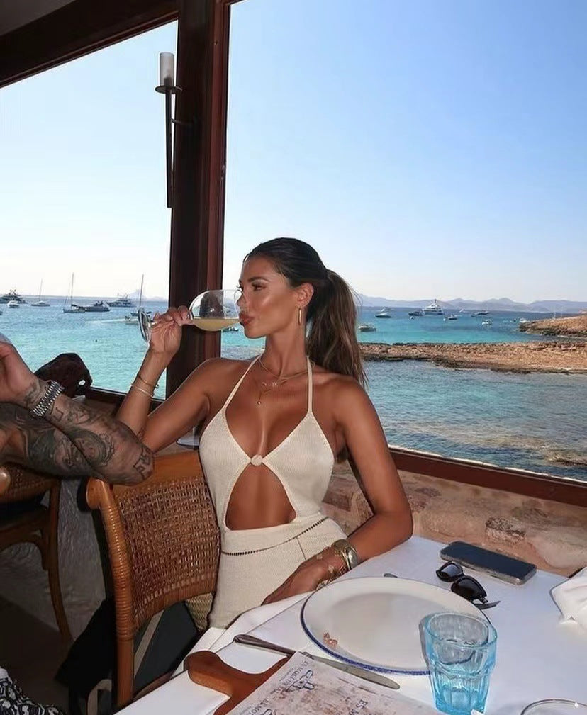 Dame Cut-Out strandkjole i Boho-stil med bindebånd Stilla