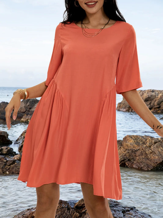 Dame afslappet sommerkjole med vidde svingende nederdel og moderigtige bomuldsdetaljer Stilla