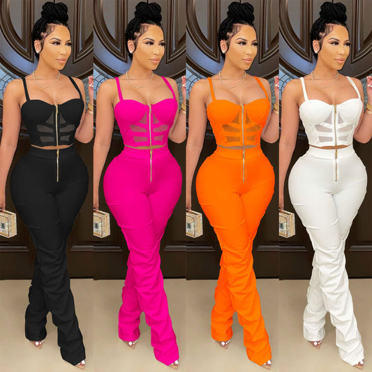 Dame figurtilpasset jumpsuit med transparente indsatser og lynlås Stilla