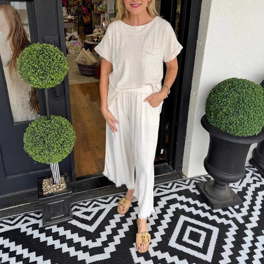 Dame Casual Jumpsuit med sidelæss puffærme og elastisk taljebånd Stilla