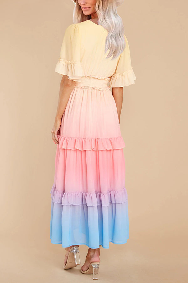 Stilla | Ombre Sunsæt Ruffles Maxi Kjole