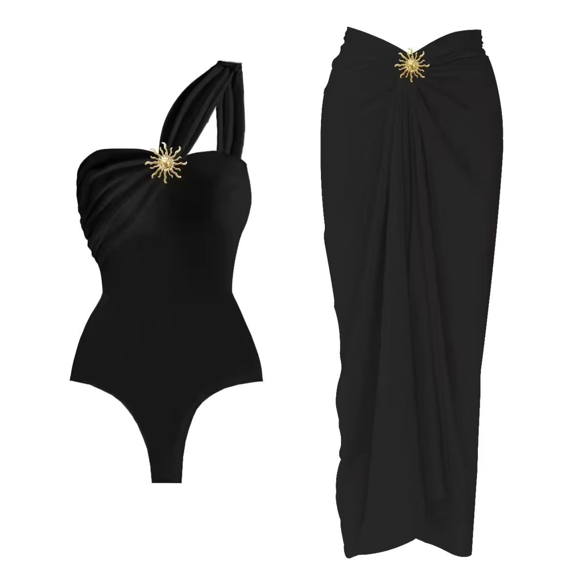 Dame jumpsuit badedragt med asymmetrisk strop og elegant omslagsskjørt Stilla