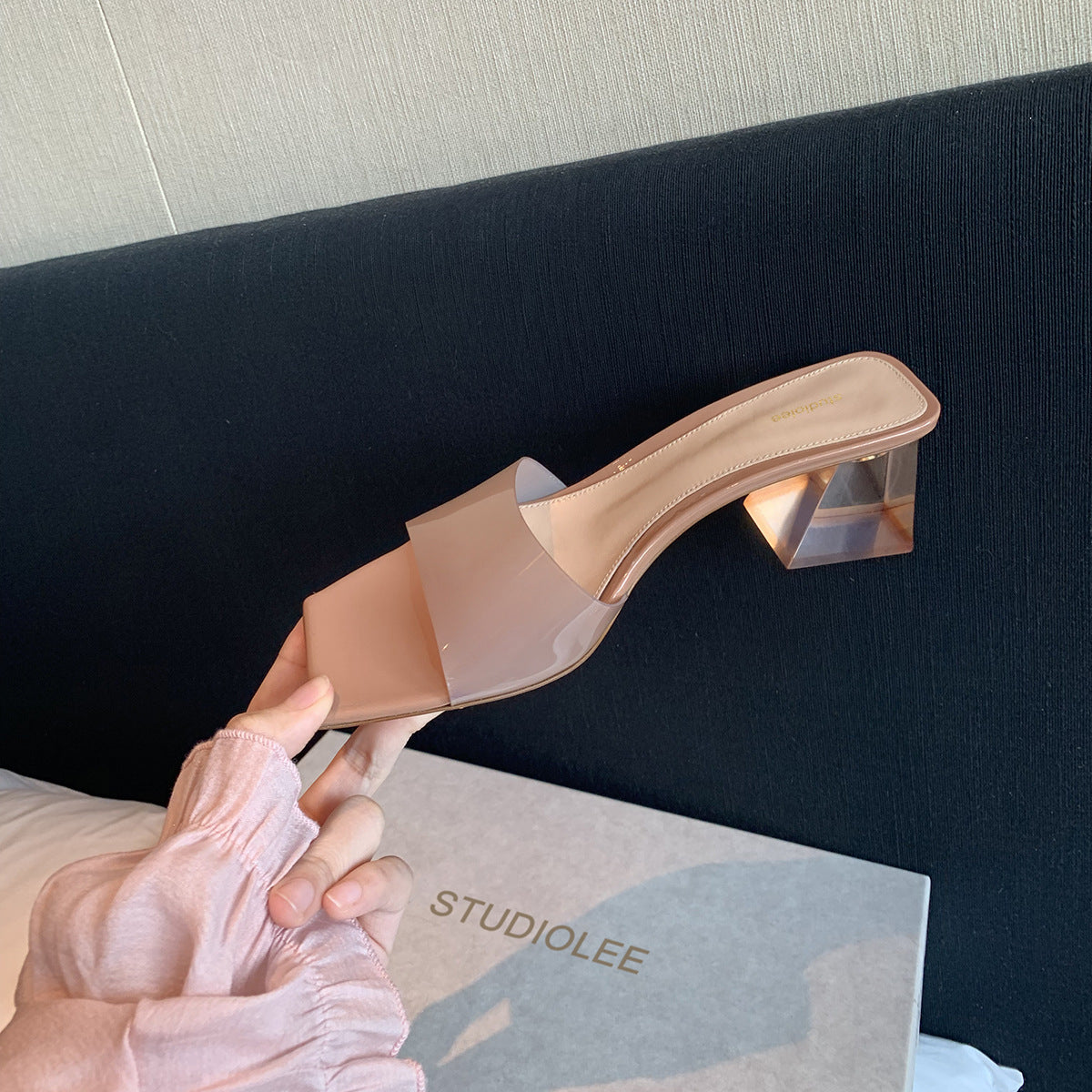 Dame Elegant Åben Tå Slide Mules med Blokhæl Stilla