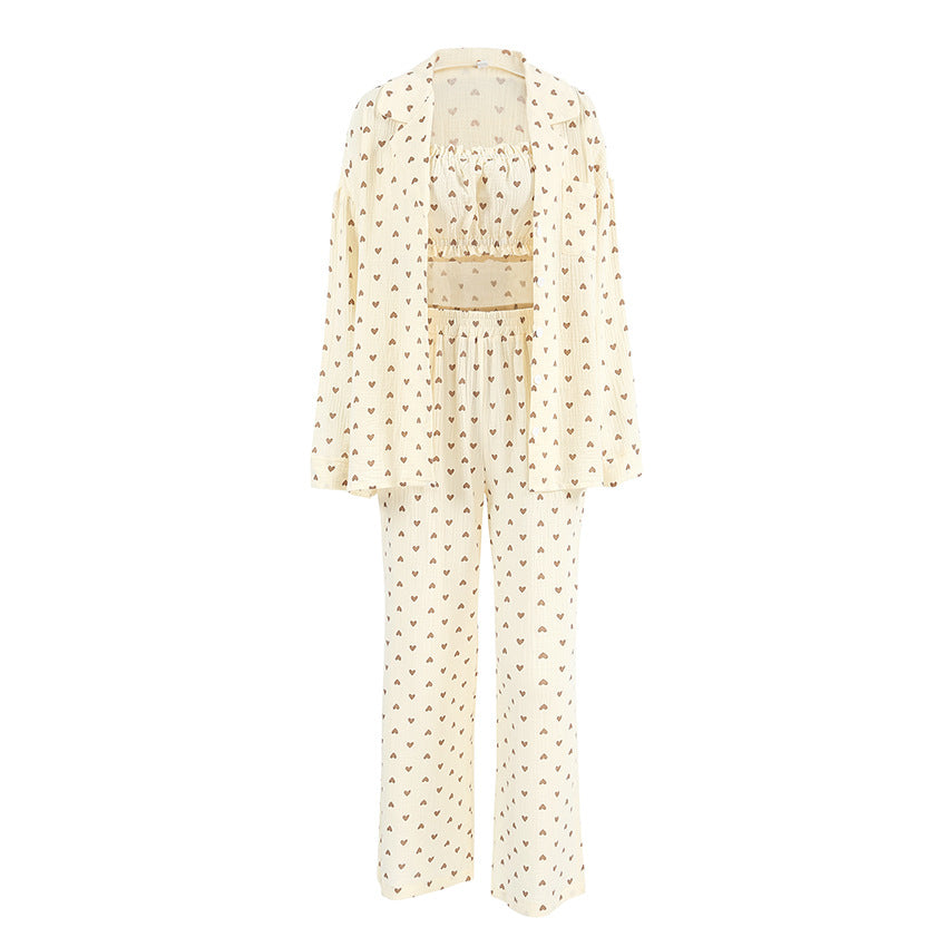 Dame Cropped Top og Nederdel-Sæt med Hjerte Motiv og Luftig Pasform Stilla