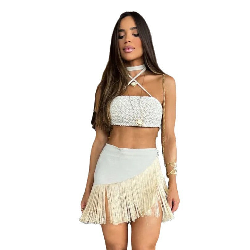 Dame Crop-Top og Franskørt-Sæt Stilla