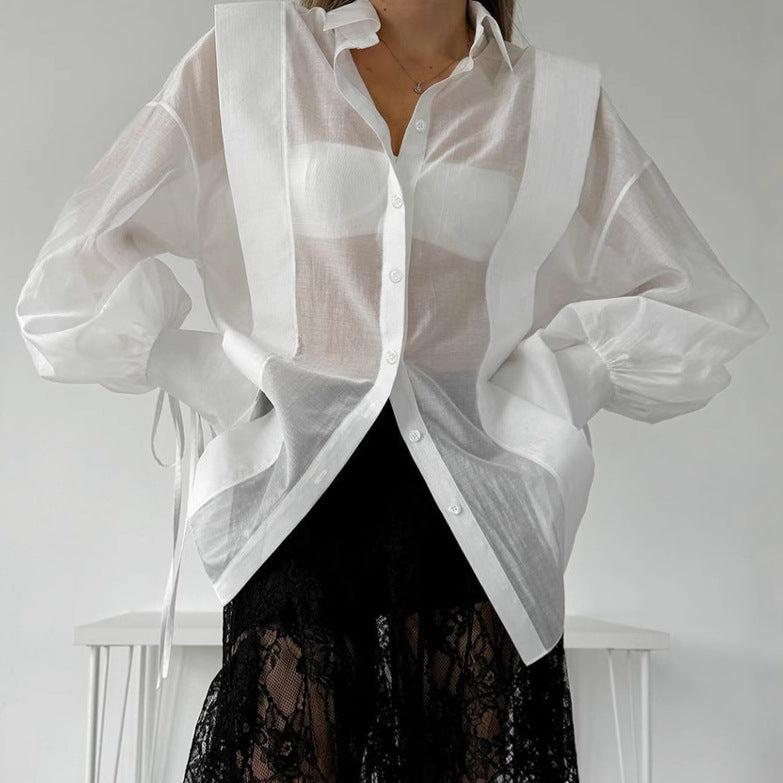 Dame afslappet skjorte med voluminøse ærmer og moderne snit Stilla