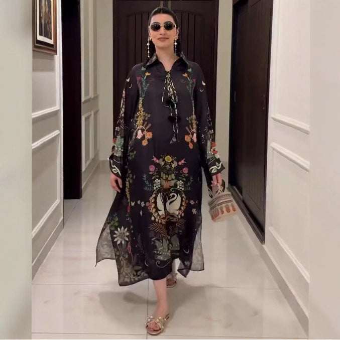 Dame Elegant kaftankjole med blomsterdesign og split Stilla