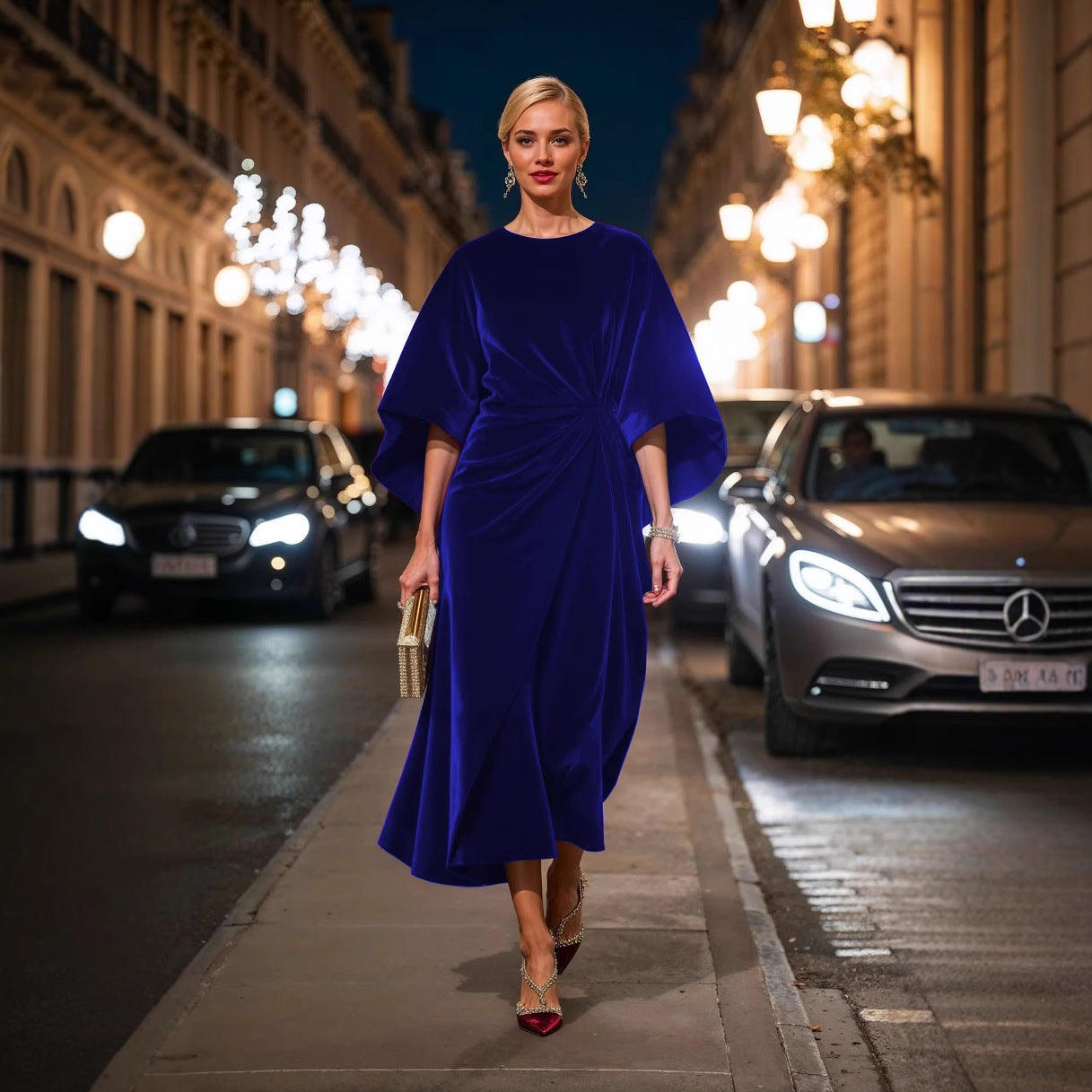 Dame elegant aften kjole med drapering og generøs skæring Stilla