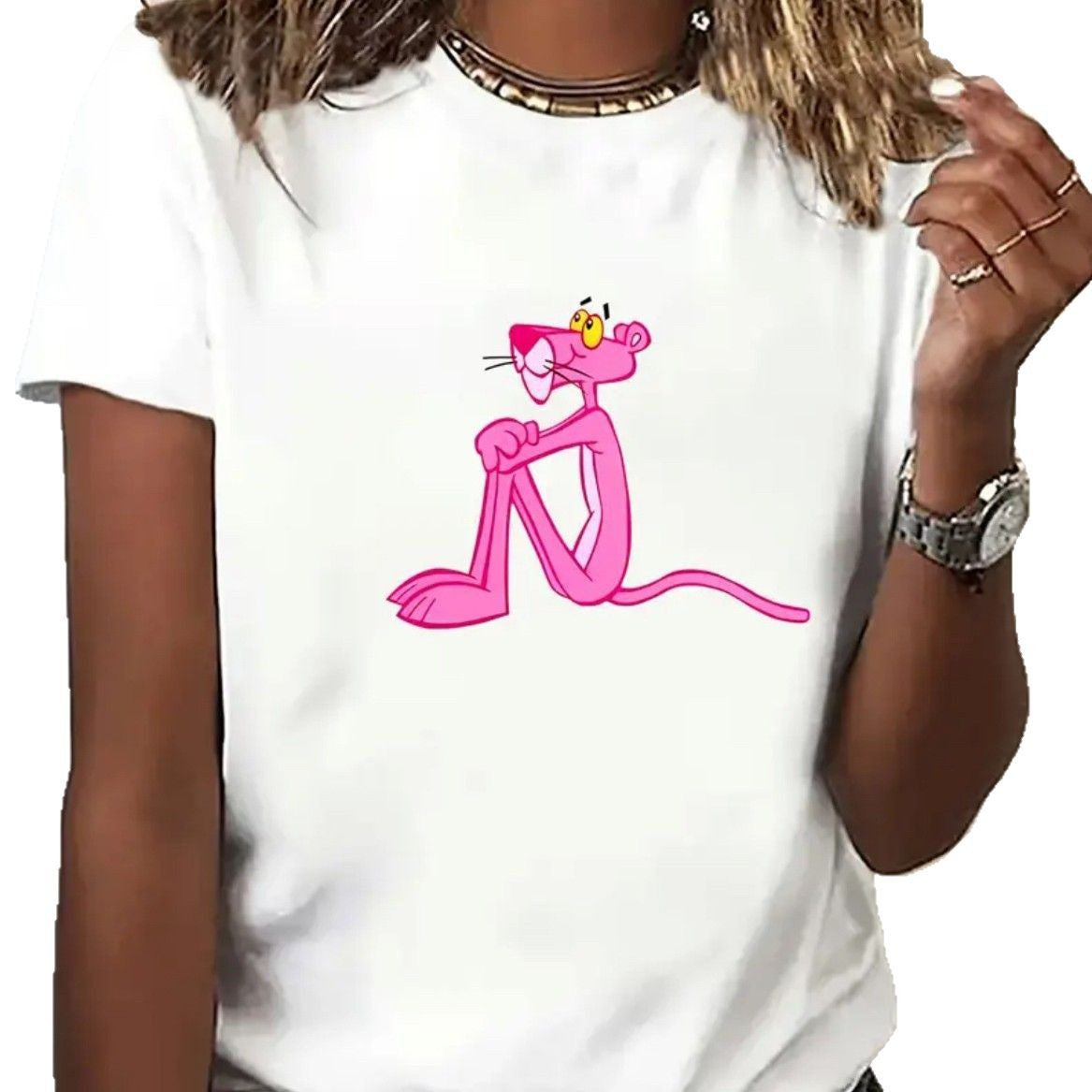 Dame T-shirt med høj kvalitets Pink Panther grafisk print Stilla