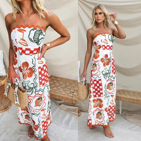 Dame Løs Jumpsuit med unikt blomstermønster og flæseoverdel Stiila