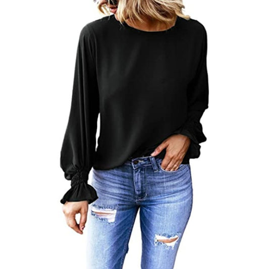 Dame elegant bluse med rynkeærmer Stilla