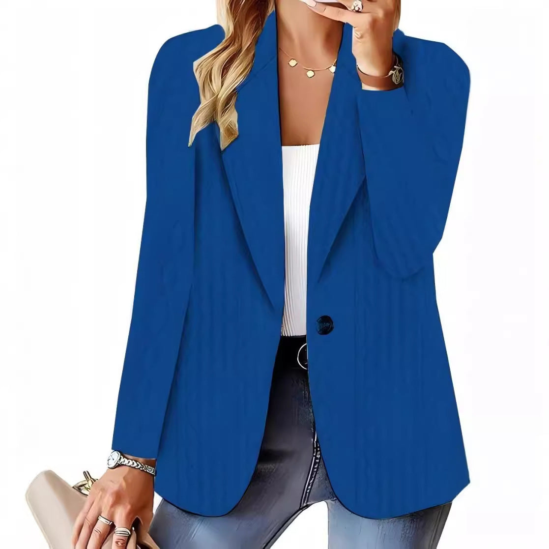 Dame elegant blazer med struktureret kabelstrikdesign Stilla