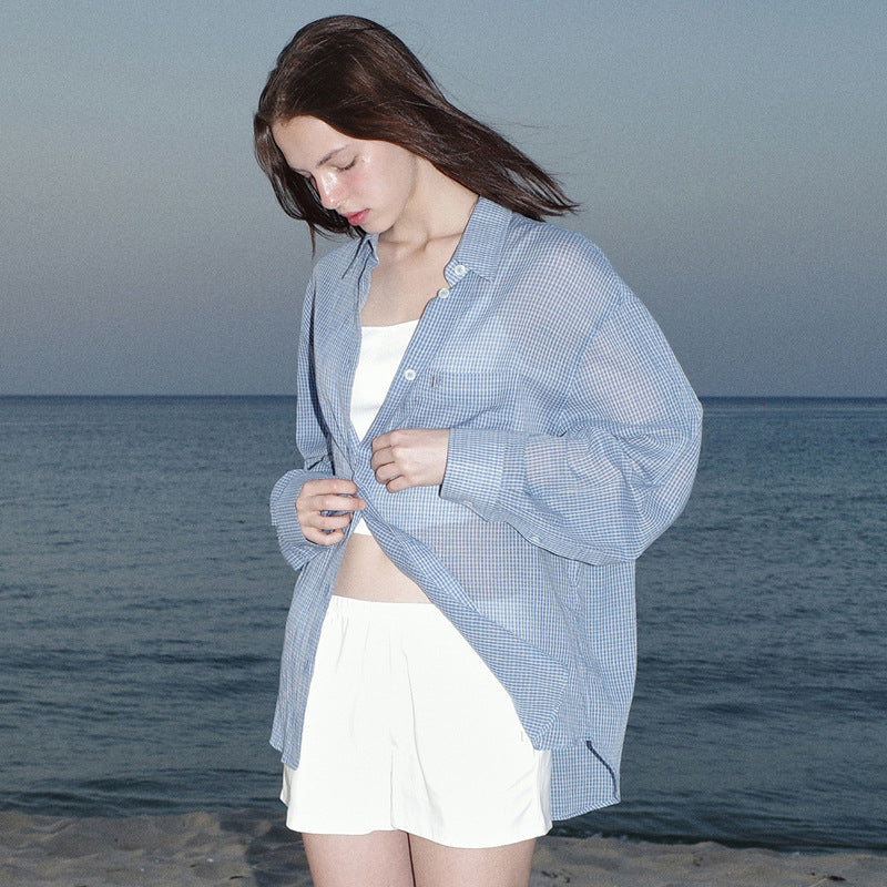 Dame afslappet rutet skjorte lavet af let materiale med løs pasform Stilla