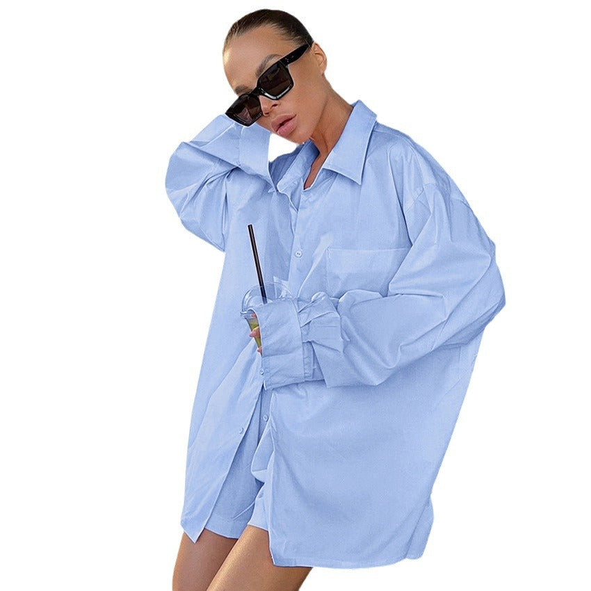 Dame afslappet oversized skjorte med praktiske lommer og moderne detaljer Stilla