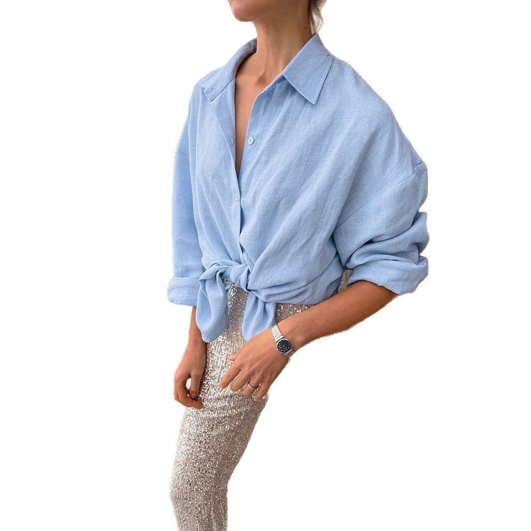 Dame afslappet skjorte bluse lavet af kvalitetslinned med åben forkant Stilla