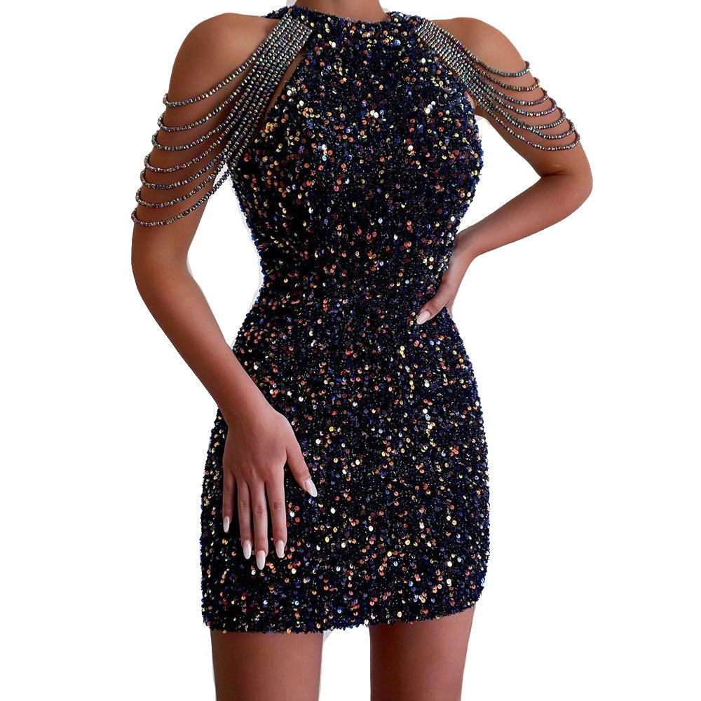 Stilla | Glamourøs Bodycon Krystal Splicing Paillet Kjole