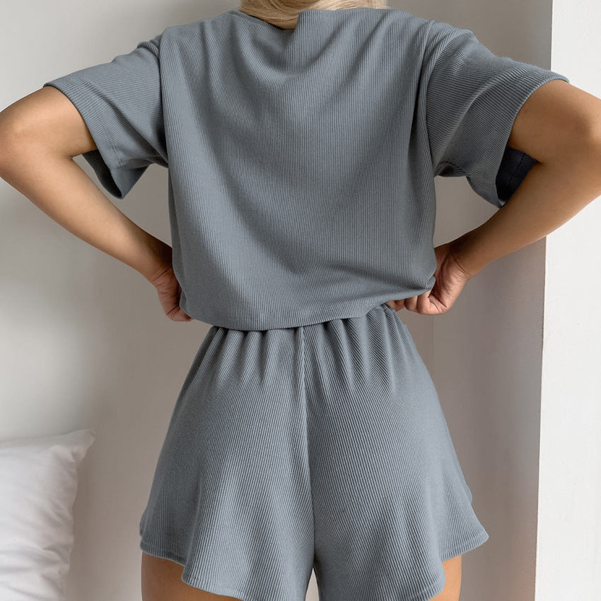 Dame afslappet crop-top og shorts sæt med elastisk bånd Stilla