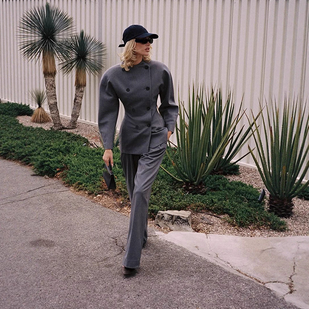 Dame Elegant Business-jakke med dobbeltknaplukning Stilla