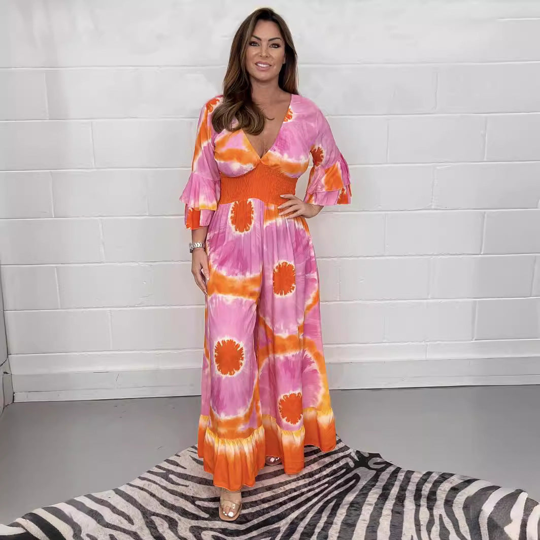 Dame Casual Jumpsuit med brede ben og raffinerede ærmedetaljer Stilla